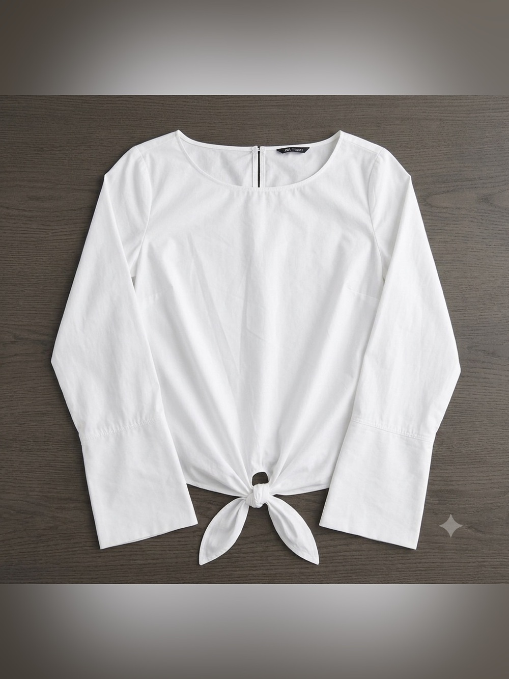 Dynamite Tie-Front Wide-Cuff Blouse – Solid White - Size XS
